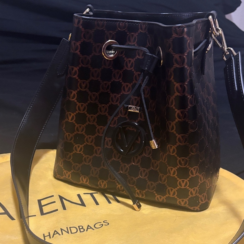 Valentino Black and Brown Monogram Shoulder Bag